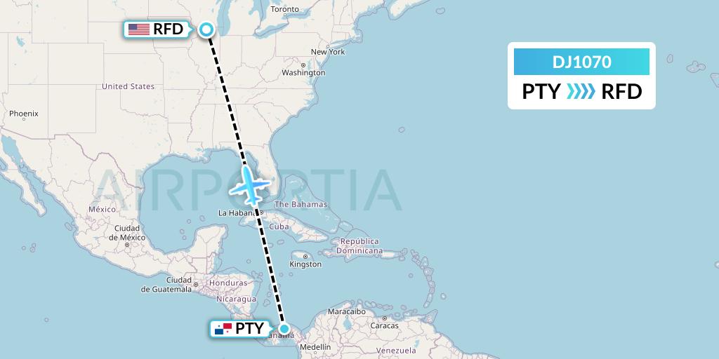 DJ1070 Air Djibouti Flight Map: Panama City to Chicago