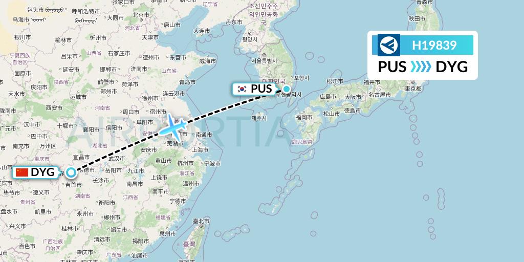 H19839 Hahn Air Systems Flight Map: Busan to Dayong