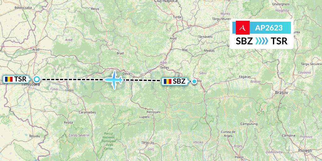 AP2623 AlbaStar Flight Map: Sibiu to Timisoara
