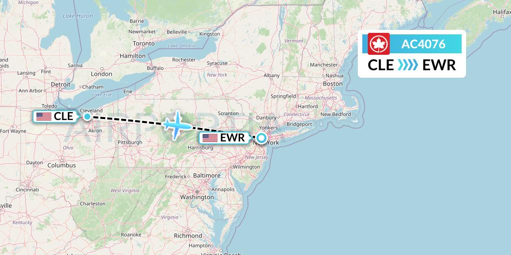 AC4076 Air Canada Flight Map: Cleveland to New York