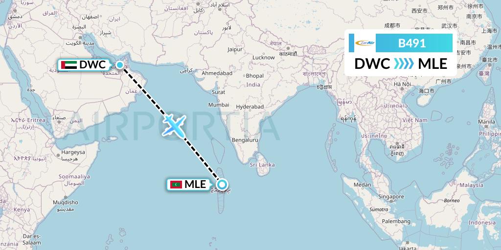 B491 Zanair Flight Map: Dubai to Male