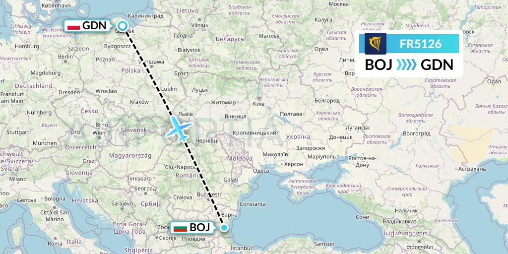 FR5126 Ryanair Flight Map: Burgas to Gdansk