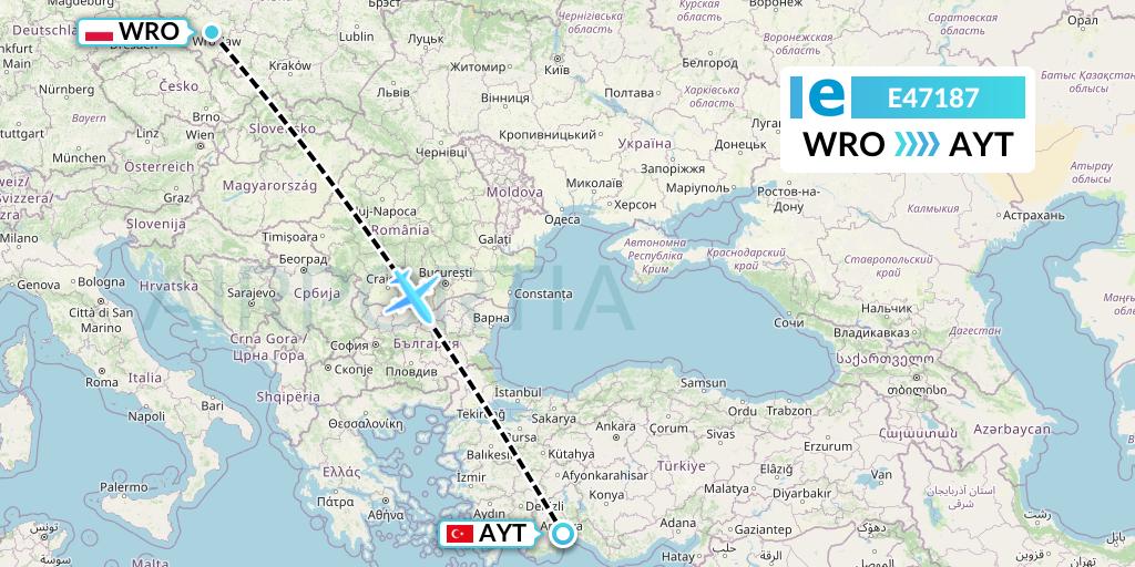 E47187 Estelar Latinoamerica C.A. Flight Map: Wroclaw to Antalya