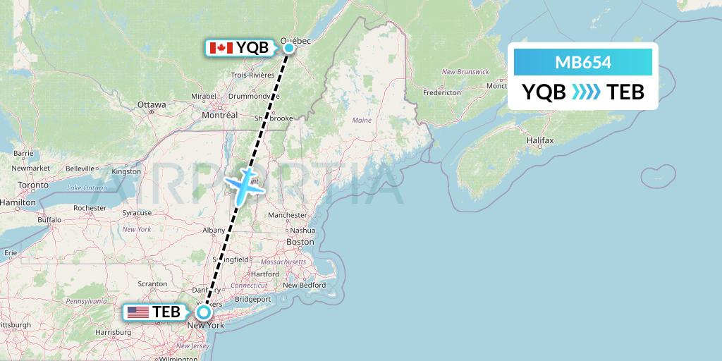 MB654 MNG Airlines Flight Map: Quebec to Teterboro