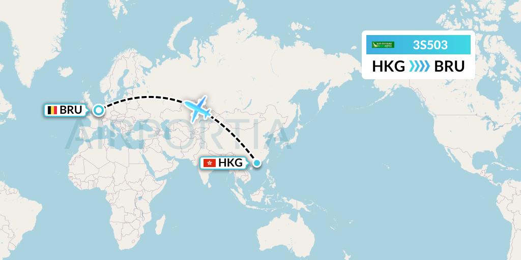 3S503 Air Antilles Express Flight Map: Hong Kong to Brussels
