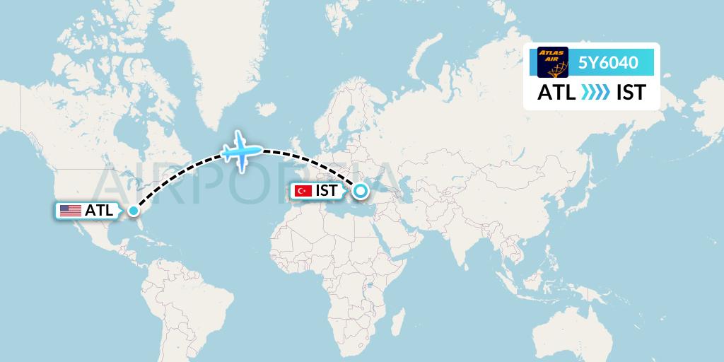 5Y6040 Atlas Air Flight Map: Atlanta to Istanbul