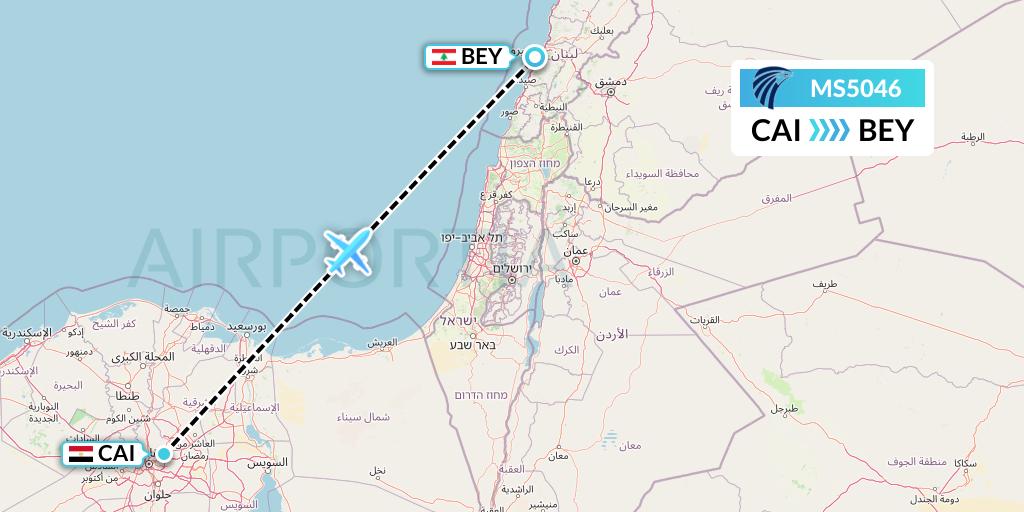 MS5046 EgyptAir Flight Map: Cairo to Beirut