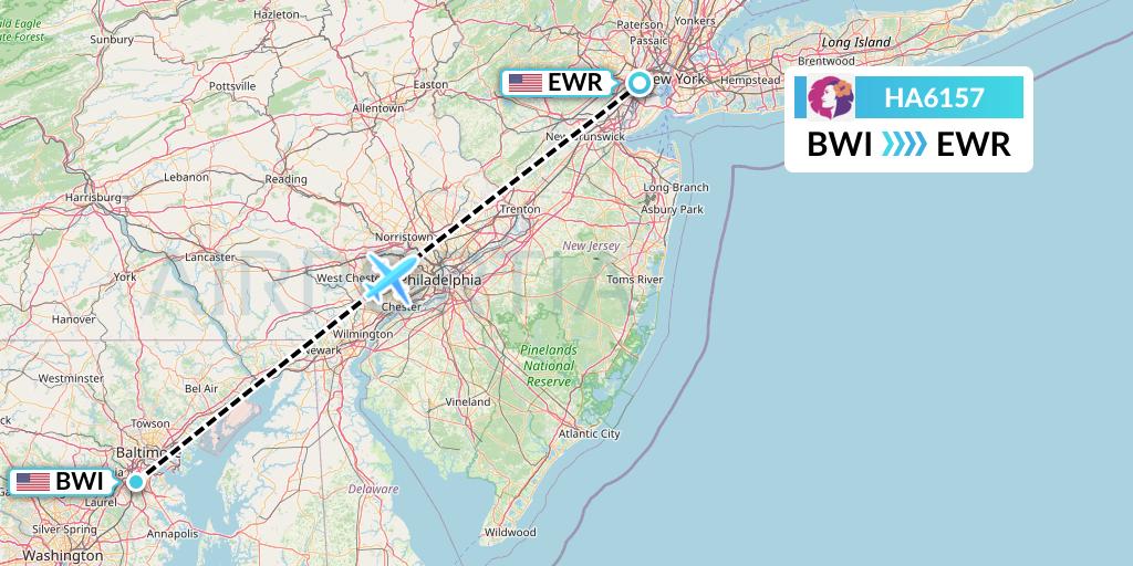 HA6157 Hawaiian Airlines Flight Map: Baltimore to New York