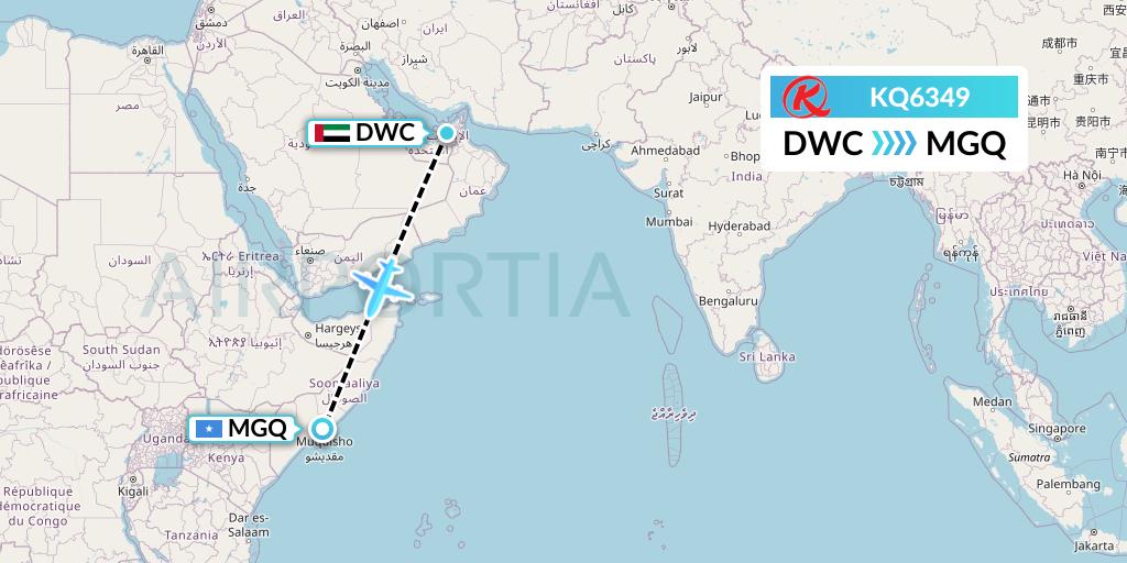 KQ6349 Kenya Airways Flight Map: Dubai to Mogadishu