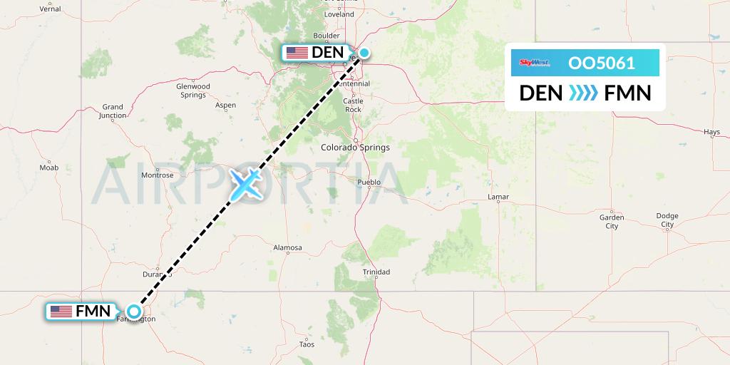 OO5061 SkyWest Airlines Flight Map: Denver to Farmington
