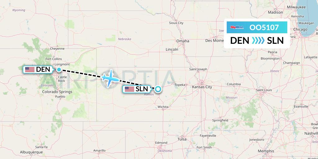 OO5107 SkyWest Airlines Flight Map: Denver to Salina