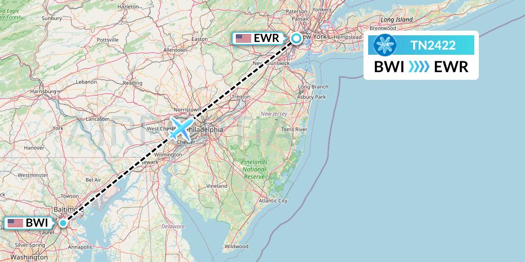 TN2422 Air Tahiti Nui Flight Map: Baltimore to New York