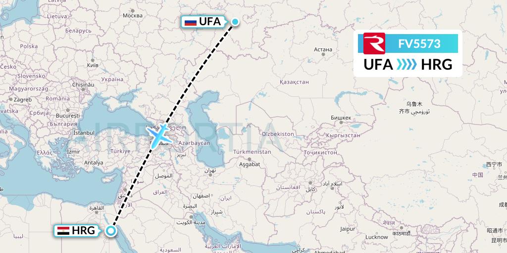FV5573 Rossiya Flight Map: Ufa to Hurghada