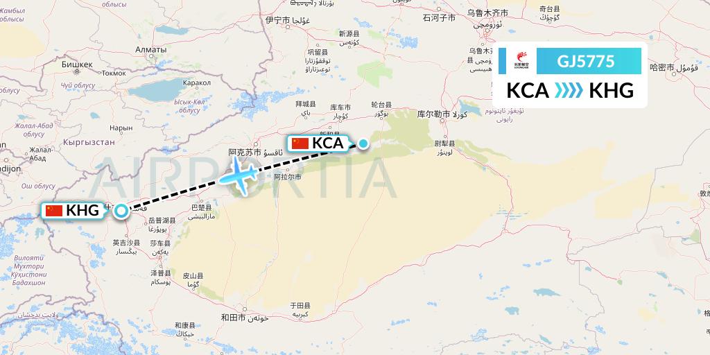 GJ5775 Loong Airlines Flight Map: Kuqa to Kashgar