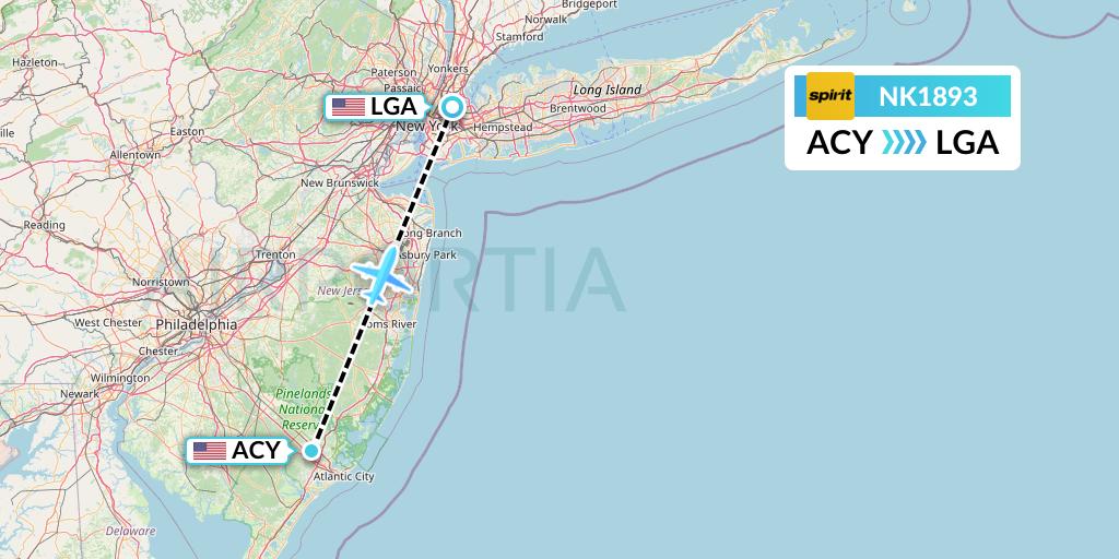 NK1893 Spirit Airlines Flight Map: Atlantic City to New York