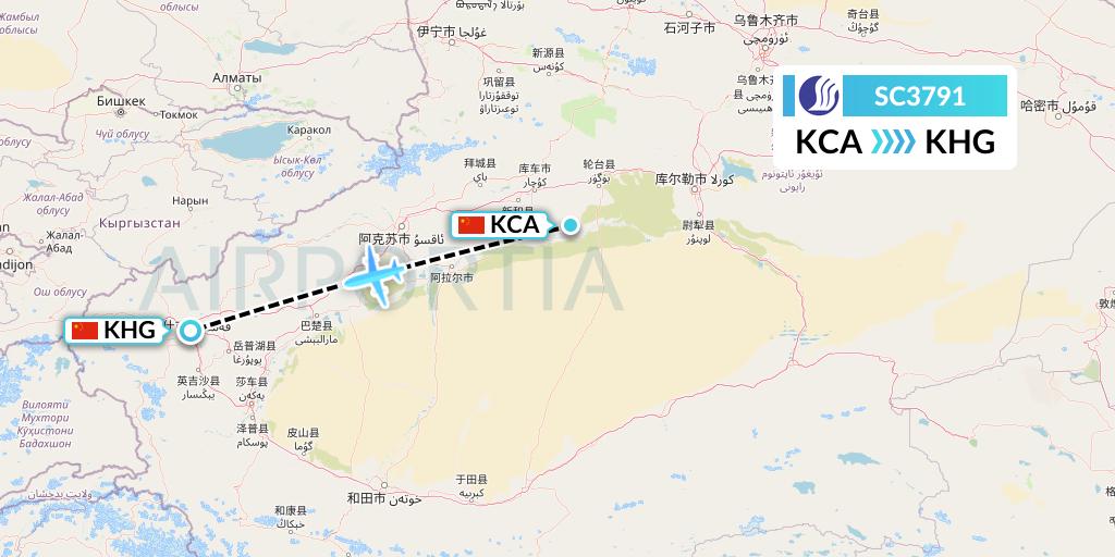 SC3791 Shandong Airlines Flight Map: Kuqa to Kashgar