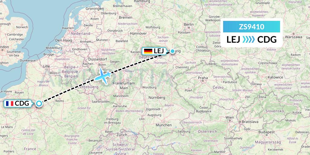 ZS9410 Grand Canyon Airlines Flight Map: Leipzig to Paris