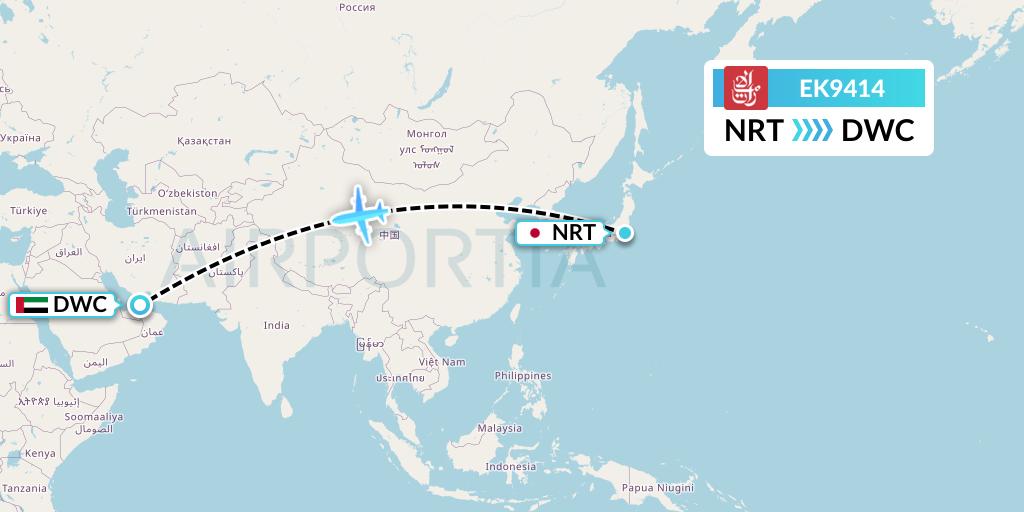 EK9414 Emirates Flight Map: Tokyo to Dubai