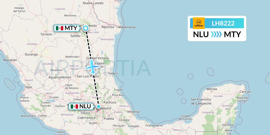 LH8222 Lufthansa Flight Map: Reyes Acozac to Monterrey