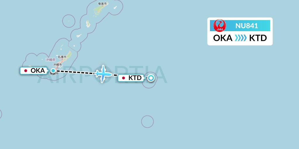 NU841 Japan Transocean Air Flight Map: Naha to Japan