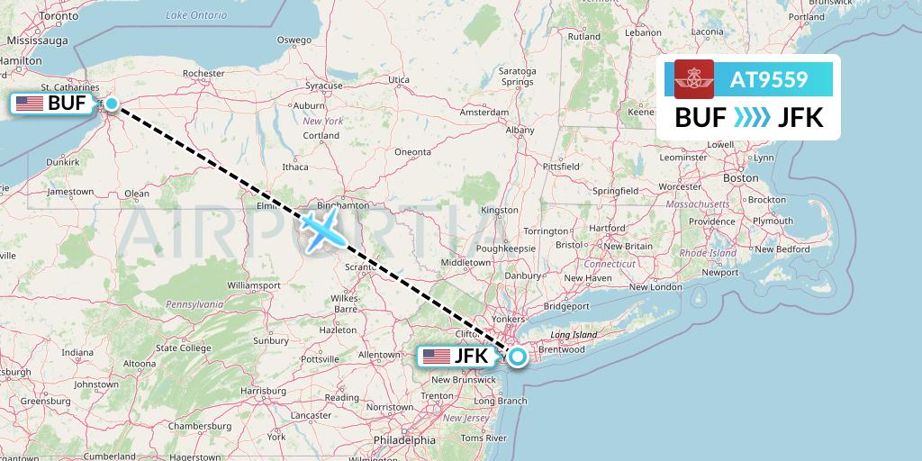 AT9559 Royal Air Maroc Flight Map: Buffalo to New York