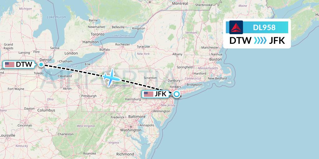 DL958 Delta Air Lines Flight Map: Detroit to New York