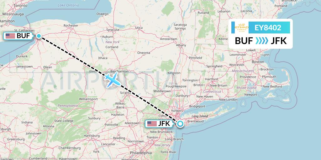 EY8402 Etihad Airways Flight Map: Buffalo to New York