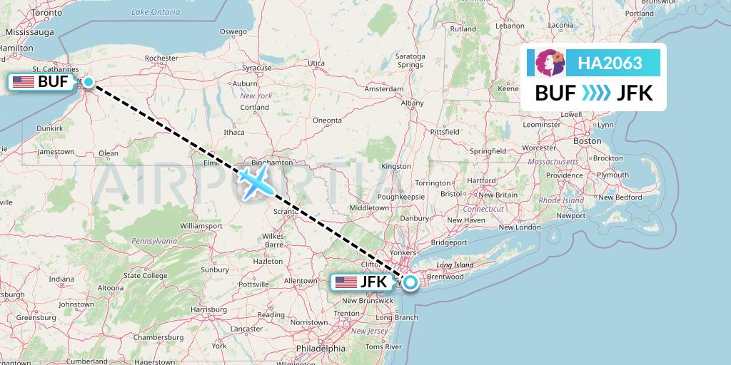 HA2063 Hawaiian Airlines Flight Map: Buffalo to New York