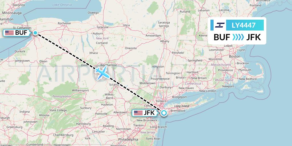 LY4447 El Al Flight Map: Buffalo to New York