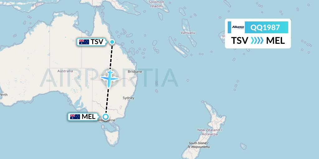 QQ1987 Alliance Airlines Flight Map: Townsville to Melbourne