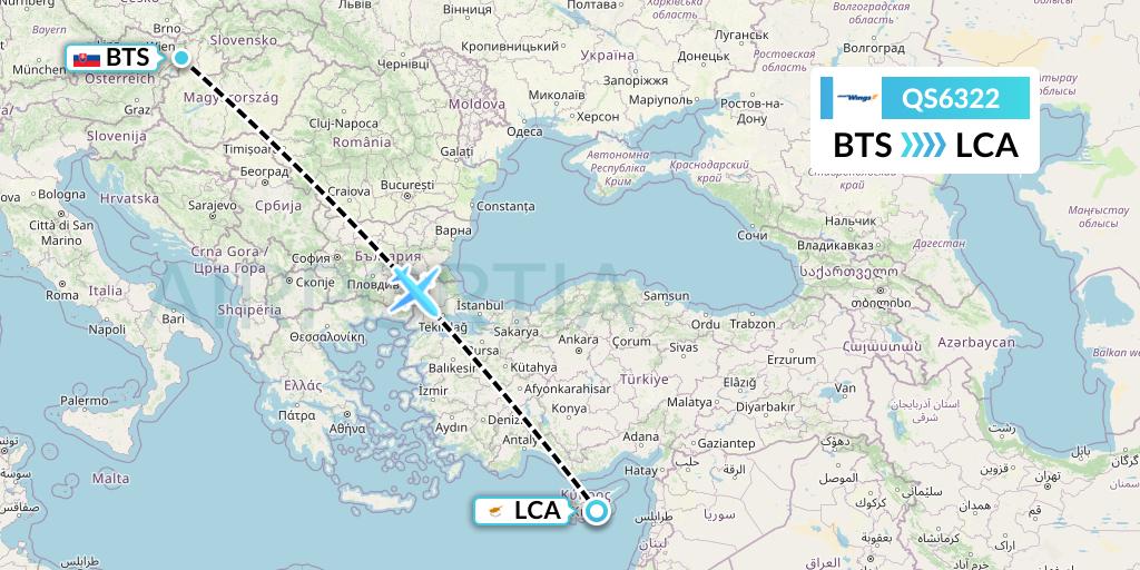 QS6322 Smartwings Flight Map: Bratislava to Larnaca