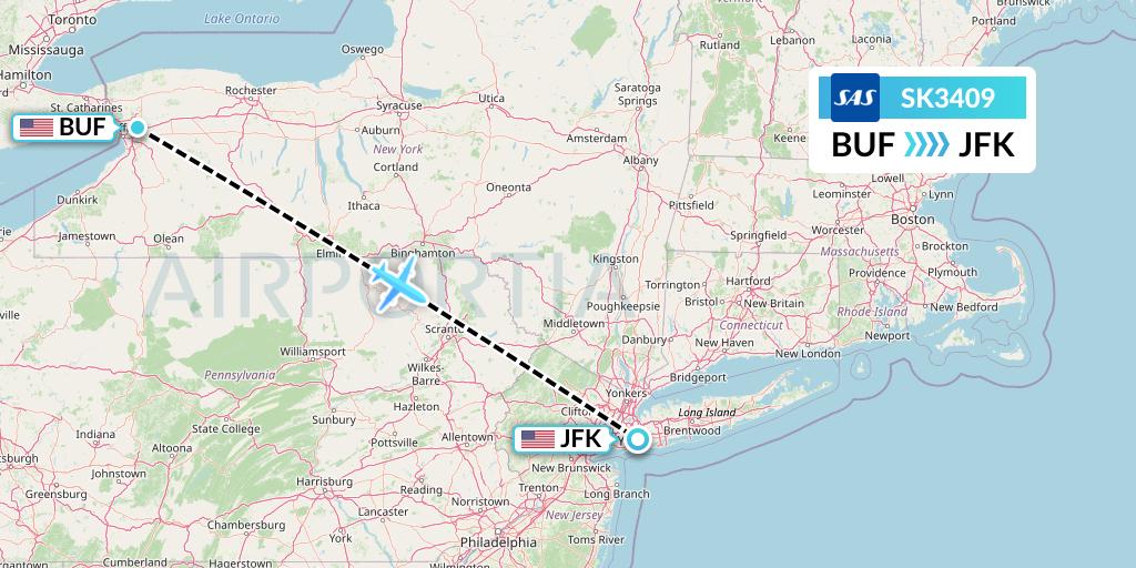SK3409 SAS Flight Map: Buffalo to New York