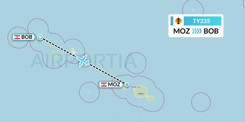 TY235 Air Caledonie Flight Map: Moorea to Bora Bora