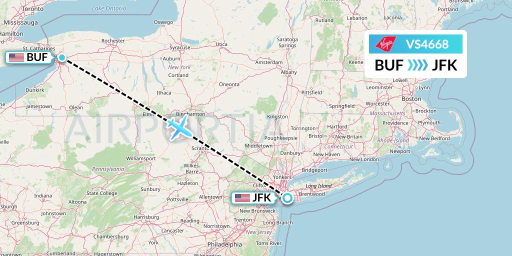 VS4668 Virgin Atlantic Airways Flight Map: Buffalo to New York
