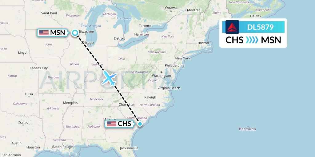 DL5879 Delta Air Lines Flight Map: Charleston to Madison