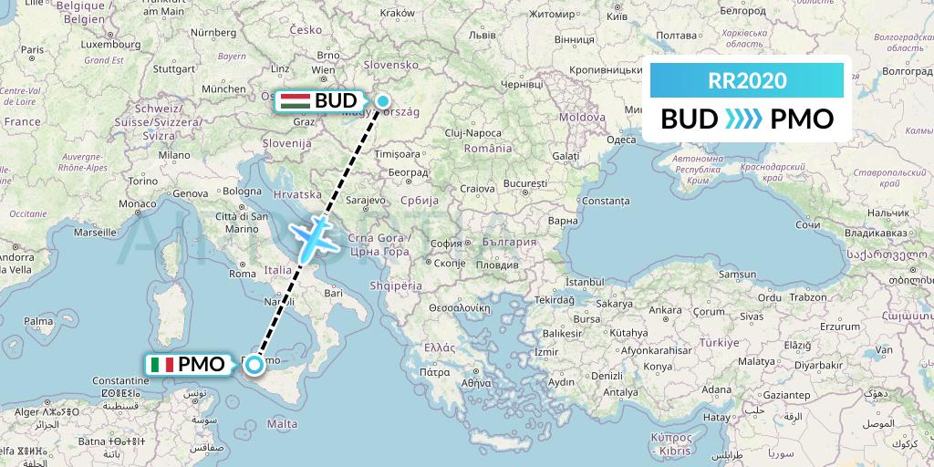 RR2020 Royal Air Force Flight Map: Budapest to Palermo
