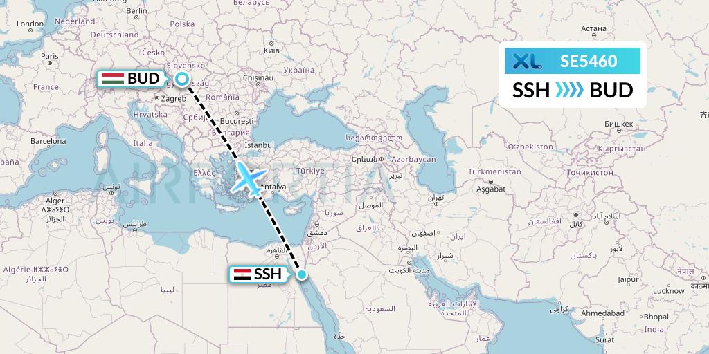SE5460 XL Airways France Flight Map: Sharm el-Sheikh to Budapest