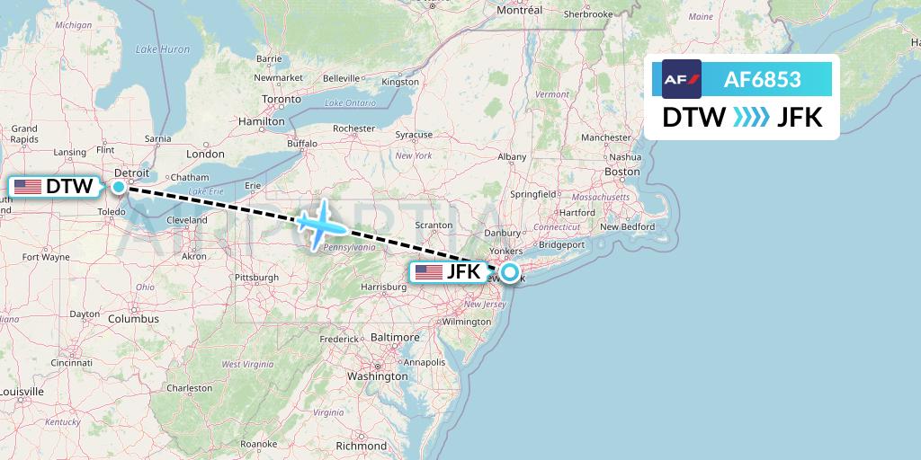 AF6853 Air France Flight Map: Detroit to New York