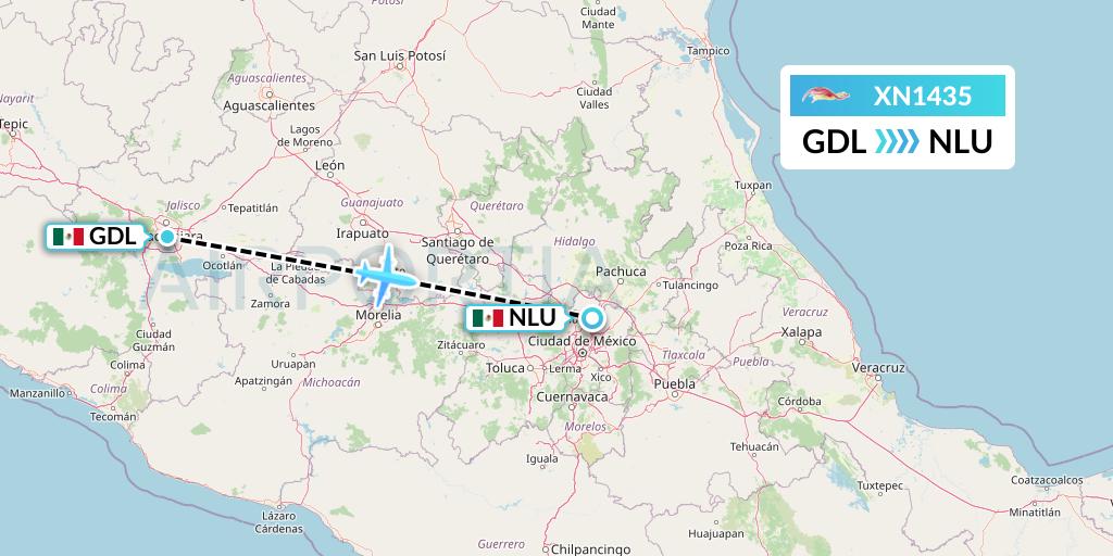 XN1435 Express Air Flight Map: Guadalajara to Reyes Acozac