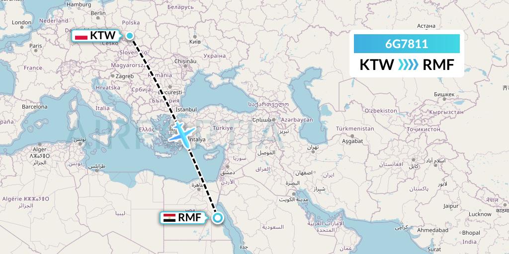 6G7811 Go2Sky Flight Map: Katowice to Marsa Alam