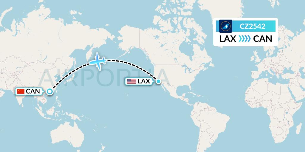 CZ2542 China Southern Airlines Flight Map: Los Angeles to Guangzhou