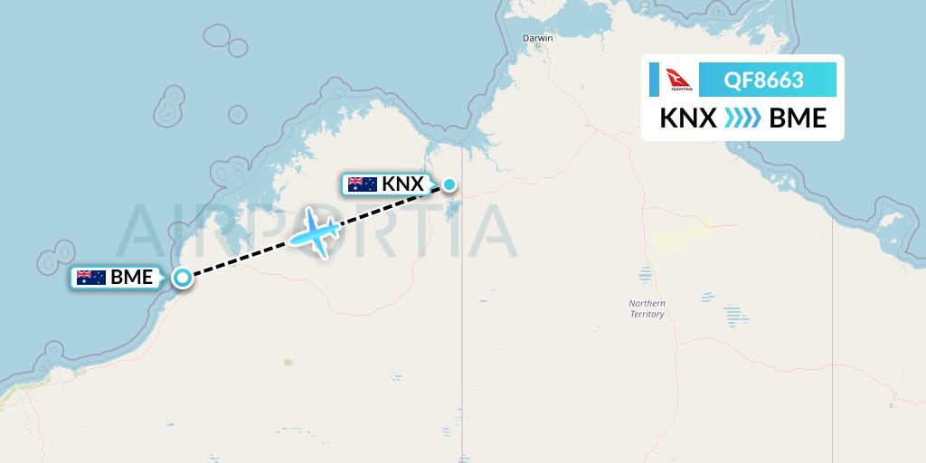 QF8663 Qantas Flight Map: Kununurra to Broome