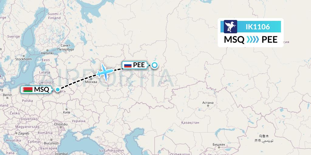 IK1106 Air Kiribati Flight Map: Minsk to Perm