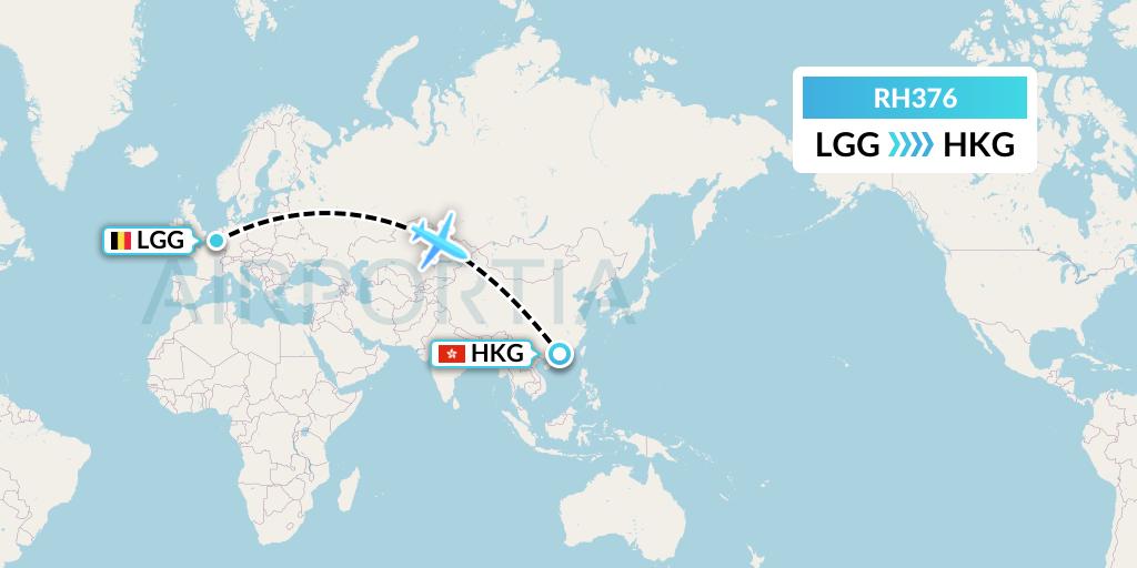 RH376 Republic Express Airlines Flight Map: Liege to Hong Kong