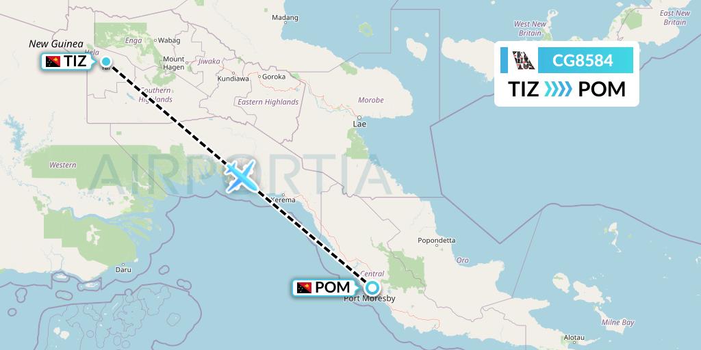 CG8584 Airlines PNG Flight Map: Tari to Port Moresby