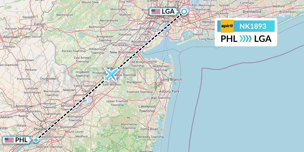 NK1893 Spirit Airlines Flight Map: Philadelphia to New York