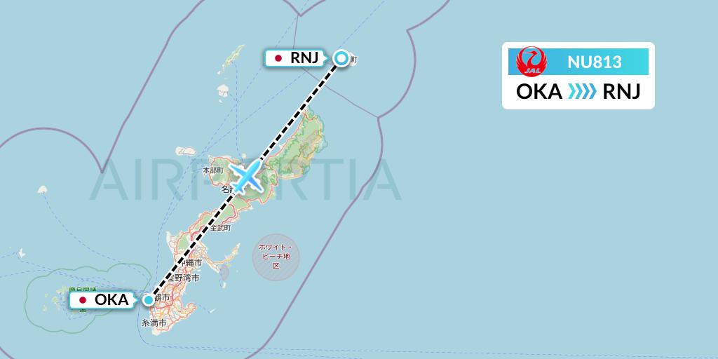 NU813 Japan Transocean Air Flight Map: Naha to Yoronjima