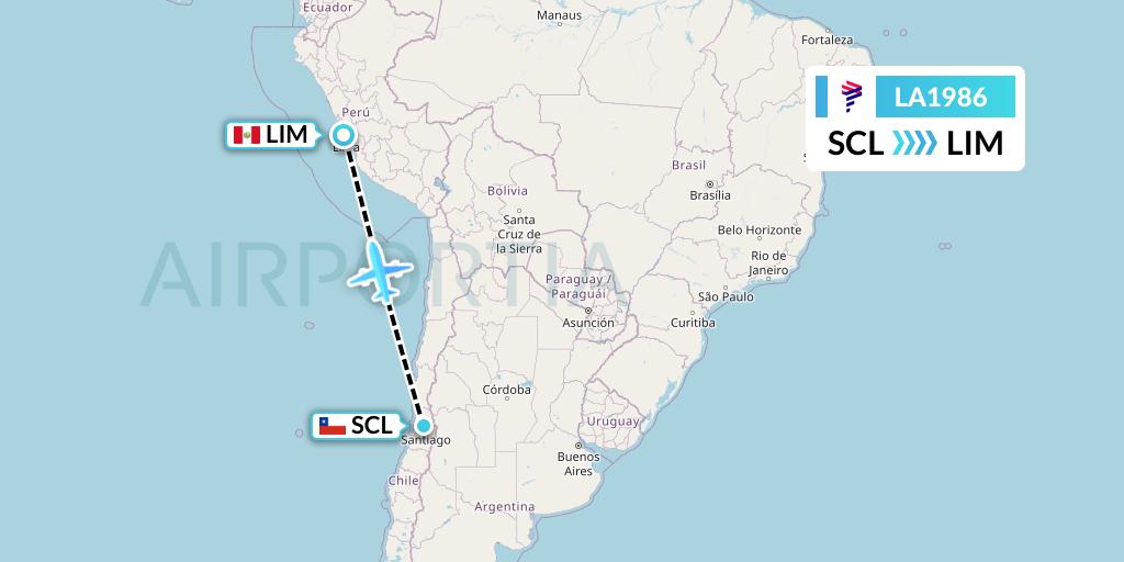 LA1986 LAN Airlines Flight Map: Santiago to Lima