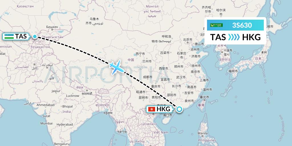 3S630 Air Antilles Express Flight Map: Tashkent to Hong Kong