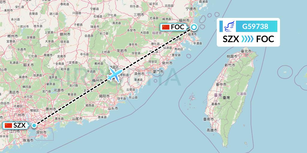 G59738 China Express Airlines Flight Map: Shenzhen to Fuzhou